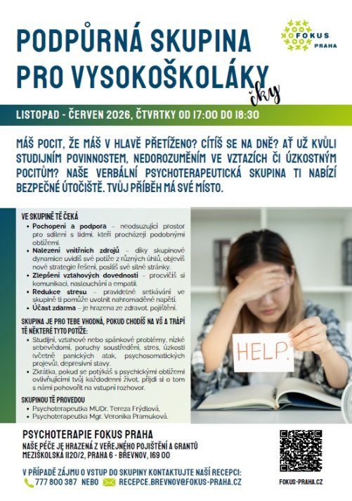 Psychoterapeutická verbální skupina – nabídka pro studující VŠ